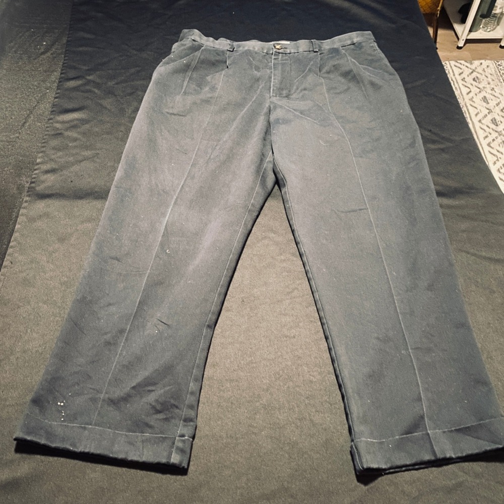 Dockers D4 Relaxed Fit Mens 36x29 Navy Blue Pleated Cuffed Chino Pants